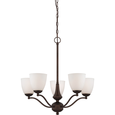 Nuvo Lighting 60/5135  Patton - 5 Light Chandelier (Arms Up) with Frosted Glass in Prairie Bronze Finish